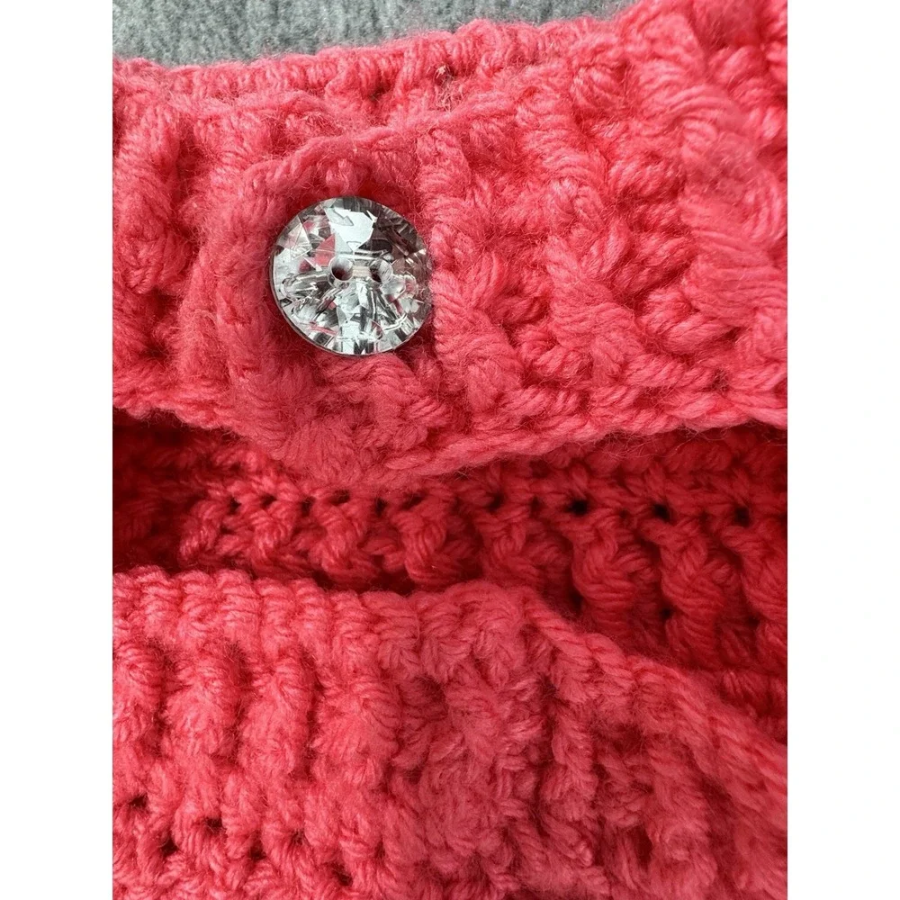 Extra Small Dog Sweater Crochet Bright Pink Rhinestone Button